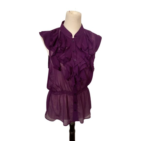 Sheer purple ruffled blouse - Picture 1 of 3